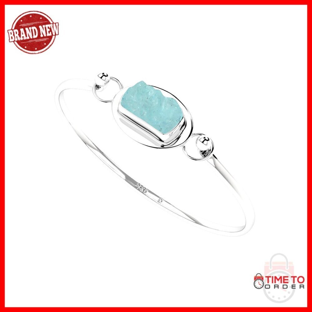 Sterling Silver Aquamarine Twister Bangle Bracelet, March Birthstone Gift